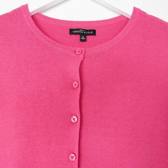 NWOT KENDALL + KYLIE button-front short-sleeve cotton blend sweater, Pink, Small - Picture 5 of 8